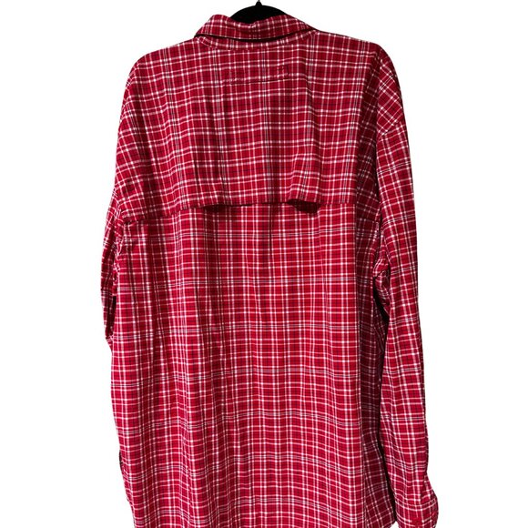 Duluth Trading Red / White Plaid Long Sleeve Button Down | 2XL Tall - Picture 2 of 3
